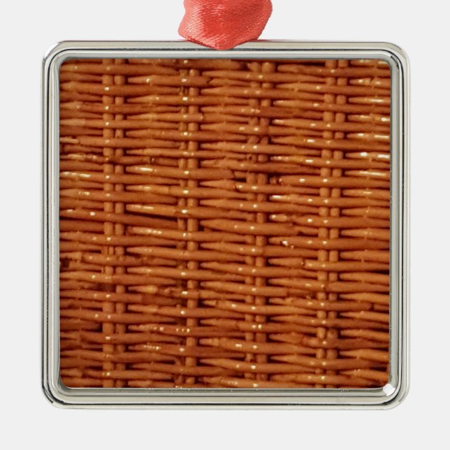 Rustikaler brauner Wicker Picnic Basket Country St Silbernes Ornament (Vorne)