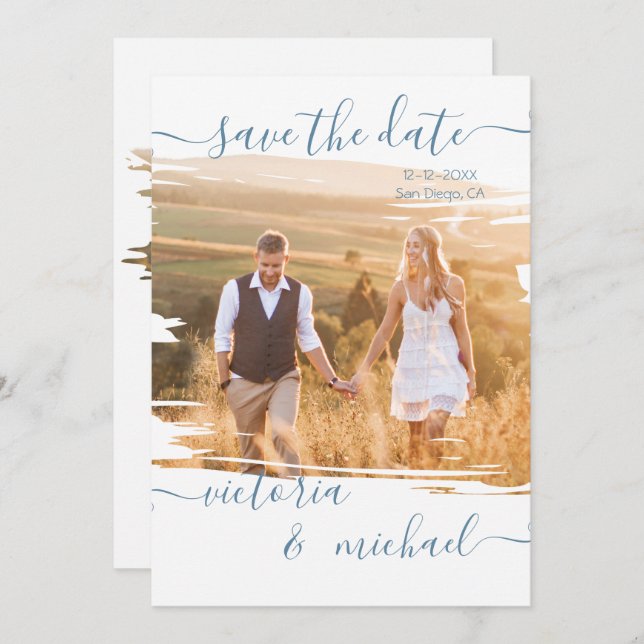 Rustikaler Brush Wedding Foto Save the Date Einladung (Vorne/Hinten)