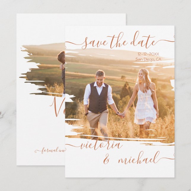 Rustikaler Brush Wedding Foto Save the Date Einladung (Vorne/Hinten)