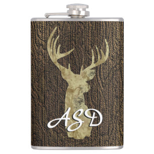 Rustikaler Buck Deer Junting Monogram Flask Flachmann