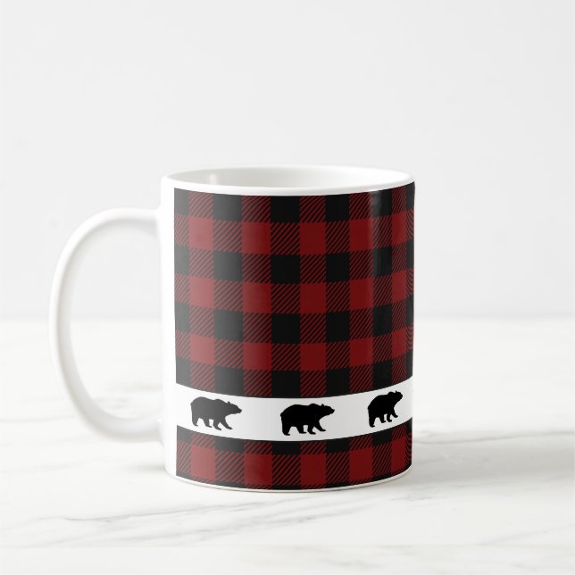 Rustikaler Buffalo Kariert Grizzlybär Kaffeetasse (Links)