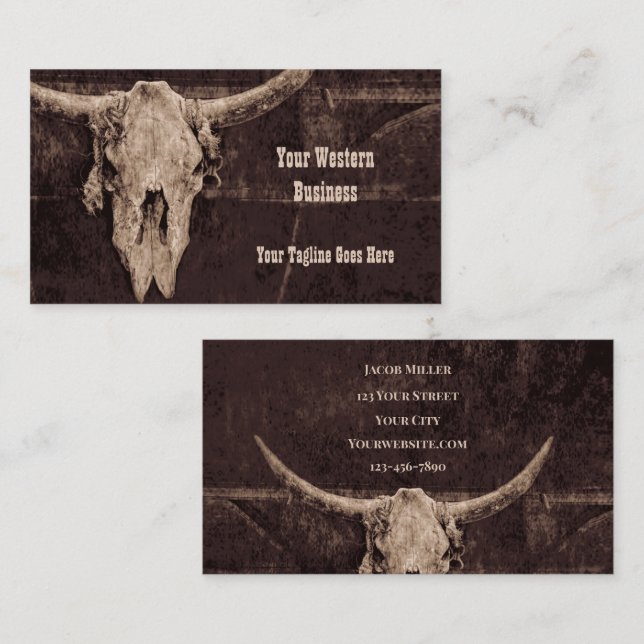 Rustikaler Bull Skull Brown Land Western Textur Visitenkarte (Vorne/Hinten)