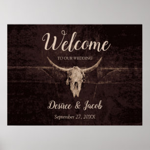 Rustikaler Bullenschädel-Hochzeits-Country-Western Poster