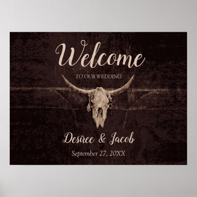 Rustikaler Bullskull Hochzeit Land Western Textur Poster (Vorne)