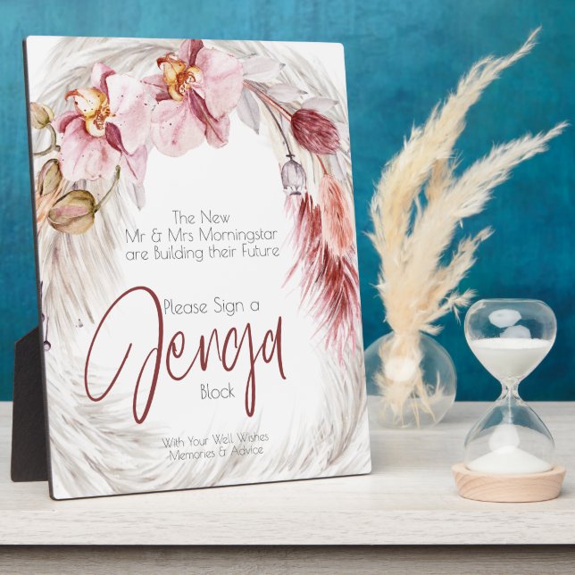 Rustikaler Burgund Pink Elfenbein Pampas Grass Blo Fotoplatte (Seite)