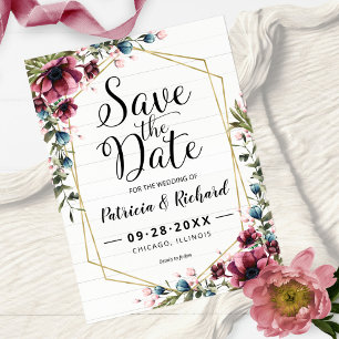 Rustikaler Burgunder Blumen Hochzeit Save The Date Postkarte