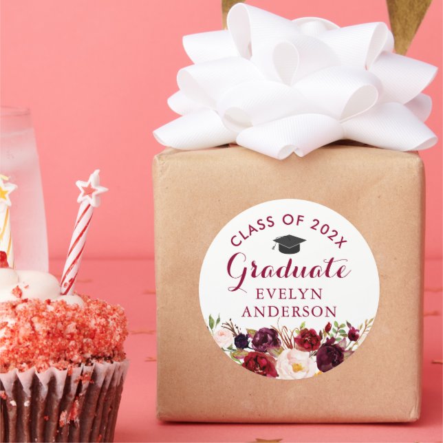 Rustikaler Burgunder Blumenstudium Abschluss Runder Aufkleber (Party)