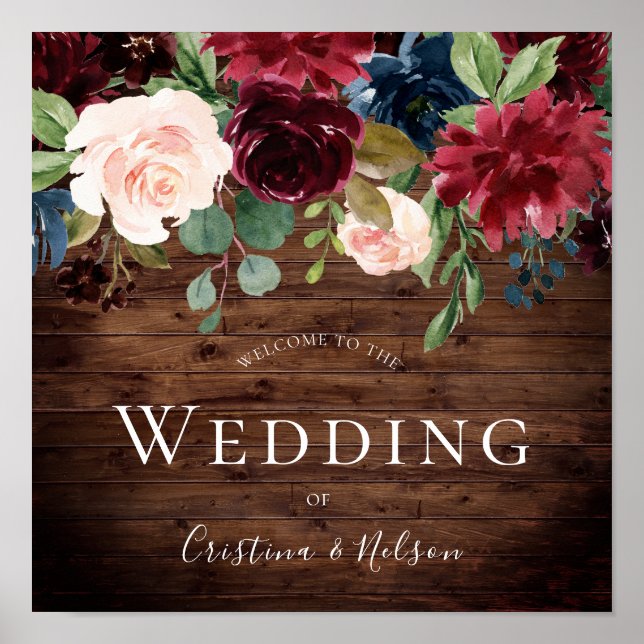 Rustikaler Burgunder Roter Wein Begrüßungszeichen Poster (Vorne)