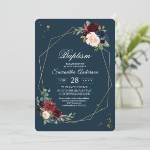 Rustikaler Burgunderrot Navy Blau & Rot Gold Blume Einladung