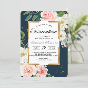 Rustikaler Burgunderrot Navyblau und Rosa Floral G Einladung