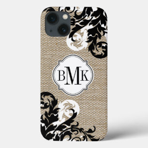 Rustikaler Burlap-Look und Blüh Monogram Case-Mate iPhone Hülle