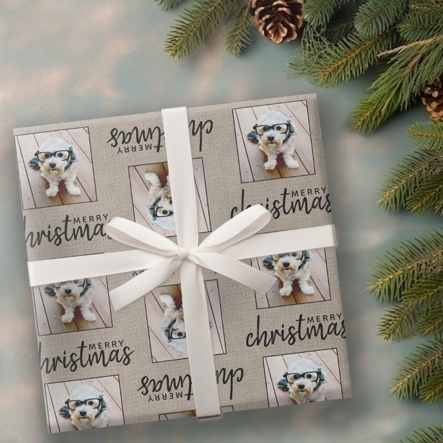 Rustikaler Burlap mit einem quadratischen Foto Geschenkpapier (Personalized Wrapping paper - 1 Photo)