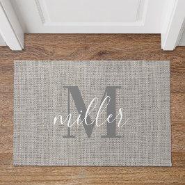 Rustikaler Burlap Mit Monogramm Familienname Doorm Fußmatte