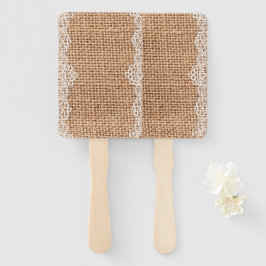 Rustikaler Burlap Sack mit weißer Spitze. Fächer