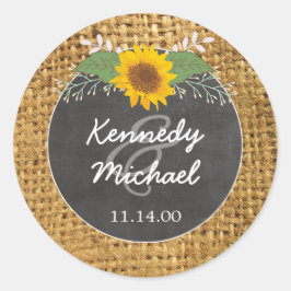 Rustikaler Burlap Sonnenblume Hochzeitsstift Umsch Runder Aufkleber