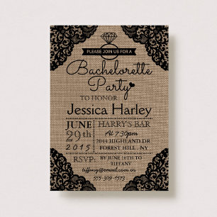 Rustikaler Burlap- und Black Lace-Junggeselinnen-A Einladung