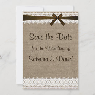 Rustikaler Burlap und Vintage Spitzen Save the Dat Save The Date
