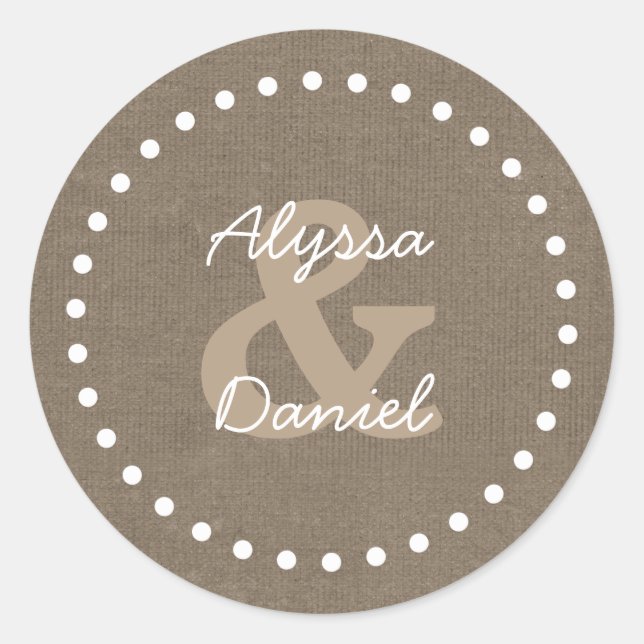 Rustikaler Burlap Wedding Bride Groom A06 mit Punk Runder Aufkleber (Vorderseite)