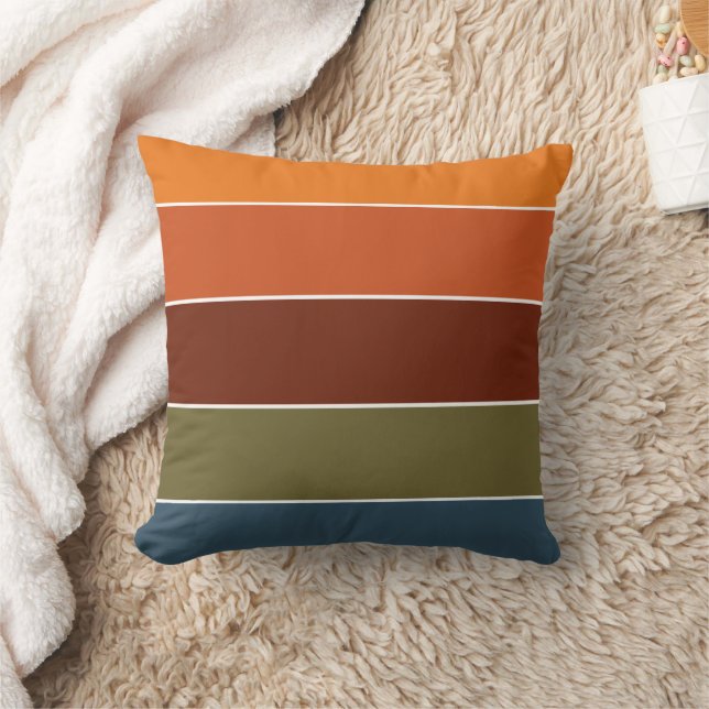 Rustikaler Burnt Orange Stripes Erntedank Fall Kissen (Decke)