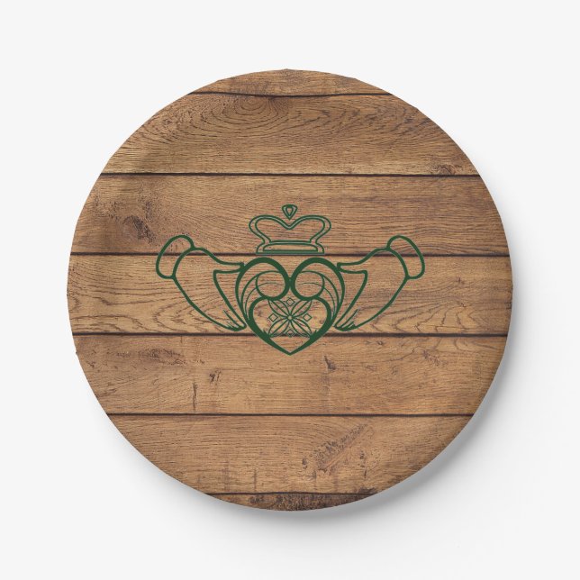 Rustikaler Celtic Claddagh Pappteller (Vorderseite)