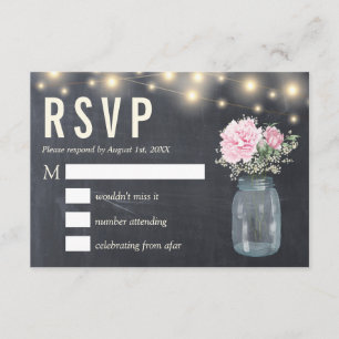 Rustikaler Chalkboard Peony Floral Mason RSVP-Ka Einladung