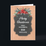 Rustikaler Chalkboard Vater Frohe Weihnachten Karte<br><div class="desc">Frohe Weihnachten für Papa-Karte mit rustikalem Kalkbrettmuster und winterliche Blätter mit Poinsettias.</div>