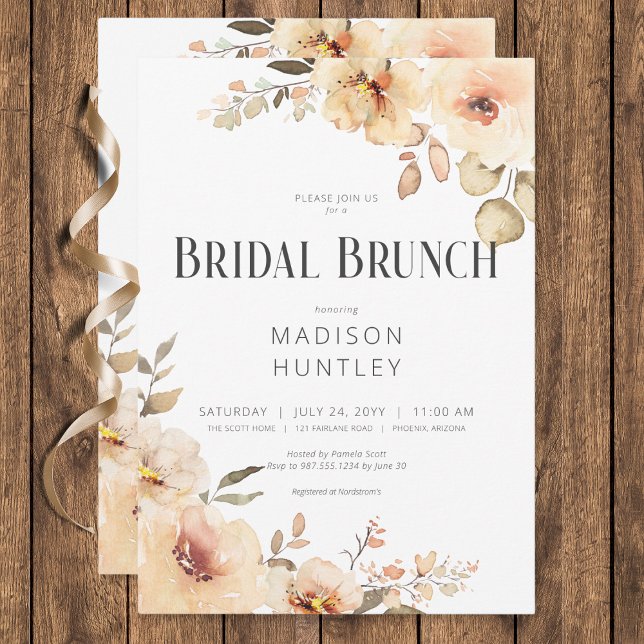 Rustikaler Champagner Cream Floral Bridal Brunch Einladung (Rustic Champagne Cream Floral Bridal Brunch Invitation)