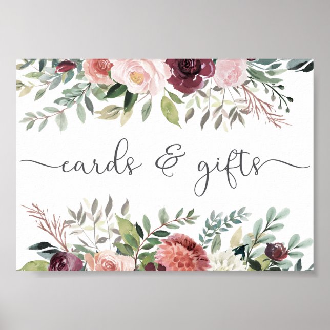 Rustikaler Charme Burgund Blush Pink Blues Hochzei Poster (Vorne)