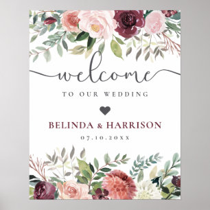 Rustikaler Charme Burgund Blush Pink Blues Hochzei Poster