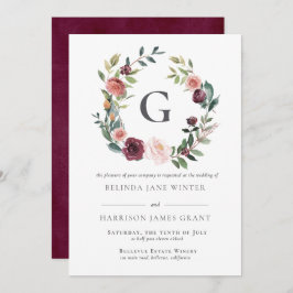 Rustikaler Charme Burgund Pink Blumenzeremonie Einladung