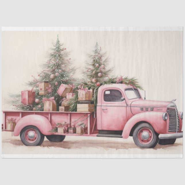 Rustikaler Charme: Weihnachtsbaumfarm Pink Truck Seidenpapier (Vorderseite)