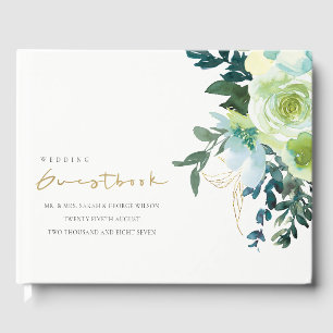 Rustikaler Chic Blue Green Blues Leafy Wedding Gästebuch
