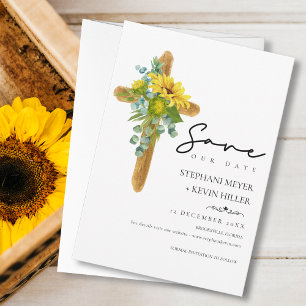 Rustikaler Chic Boho Sonnenblumen Cross Wood Weddi Save The Date