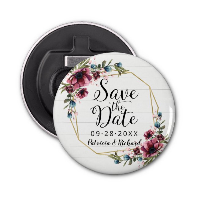 Rustikaler Chic Burgund Blues Hochzeit speichern d Flaschenöffner (Vorderseite)