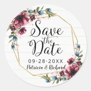 Rustikaler Chic Burgunder Blumen Save The Date Kla Runder Aufkleber