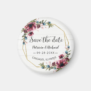 Rustikaler Chic Burgunder Floraler Hochzeit-Speich Magnet