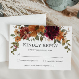 Rustikaler Chic Burgundy Burnt Orange Blumenhochze RSVP Karte