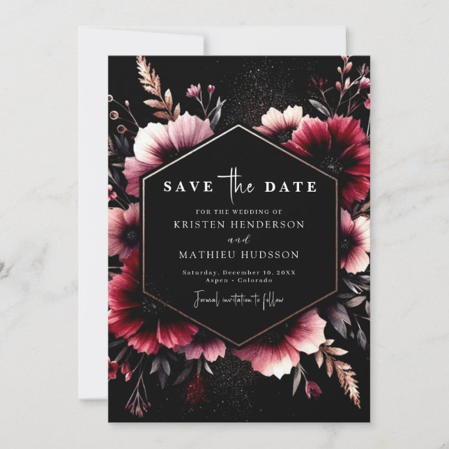 Rustikaler Chic Burgundy Wedding Save The Date (Vorderseite)