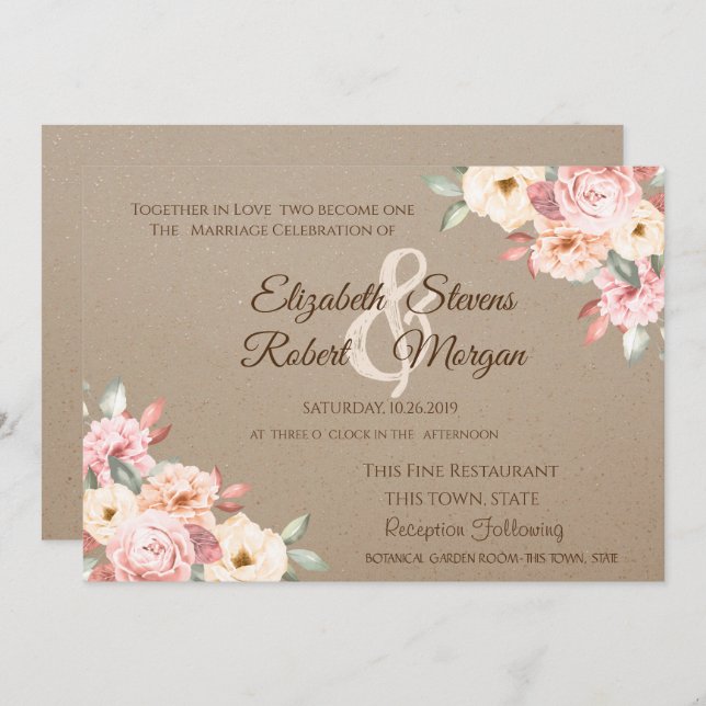 Rustikaler Chic Floral Wedding Floral Einladung (Vorne/Hinten)