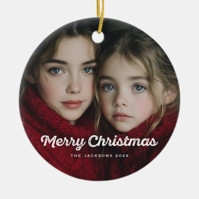 Rustikaler Chic Frohe Weihnachten Design Keramik Ornament (Vorne)