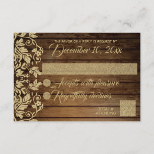 Rustikaler Chic Gold Damast Antwortkarte RSVP Karte