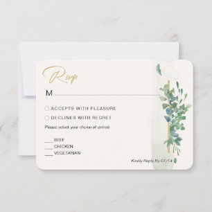 Rustikaler Chic Gold Grün Eukalyptus Hochzeit RSVP Karte