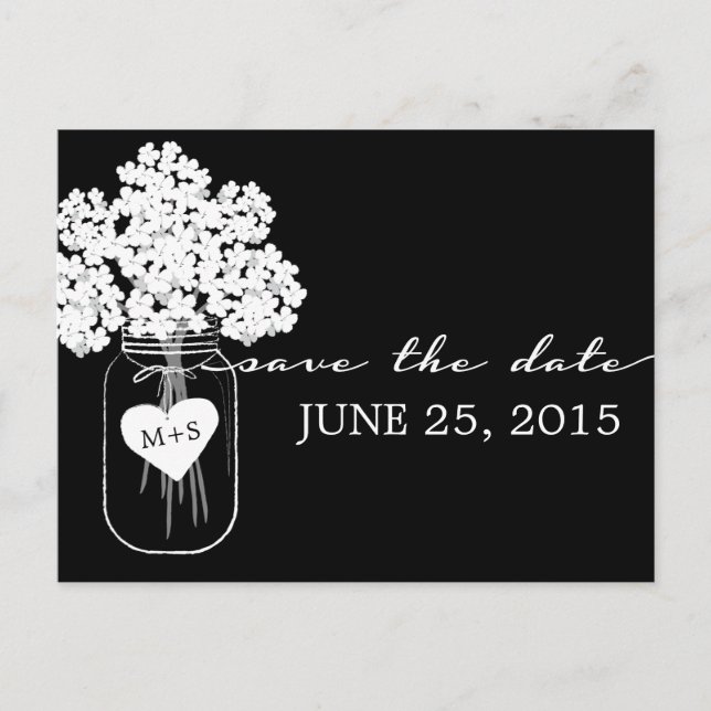 Rustikaler Chic Mason Jar Wedding Save the Date Ankündigungspostkarte (Vorderseite)