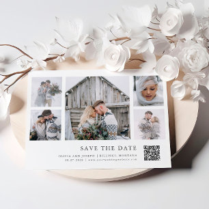 Rustikaler Chic Mehrbild-Gitter-QR-Code-Hochzeit Save The Date