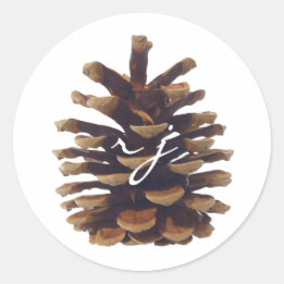 Rustikaler Chic Pine Cone Hochzeitsticker Runder Aufkleber