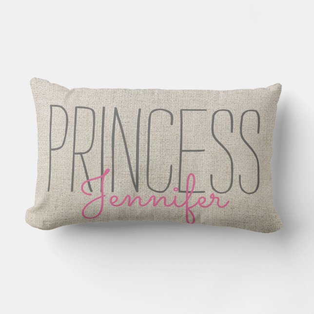 Rustikaler Chic PRINCESS IHRER NAME IN BEIGE PINK Lendenkissen (Vorderseite)