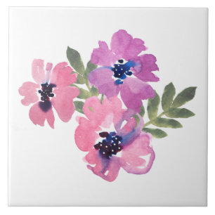 Rustikaler Chic Wasserfarbe Floral Rosa Weiß Fliese
