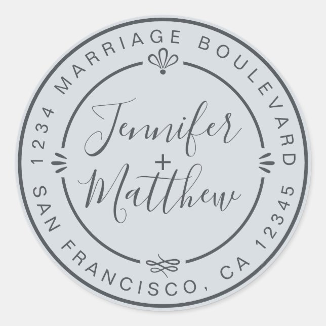 Rustikaler Chic Wedding Rücksendeadresse Pastel Bl Runder Aufkleber (Vorderseite)