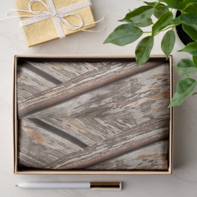 Rustikaler Chic Zickzack Geometric Holztextur Seidenpapier (Geschenk)