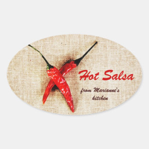 rustikaler Chili Paprikaschoten warme Salsa Sauce Ovaler Aufkleber